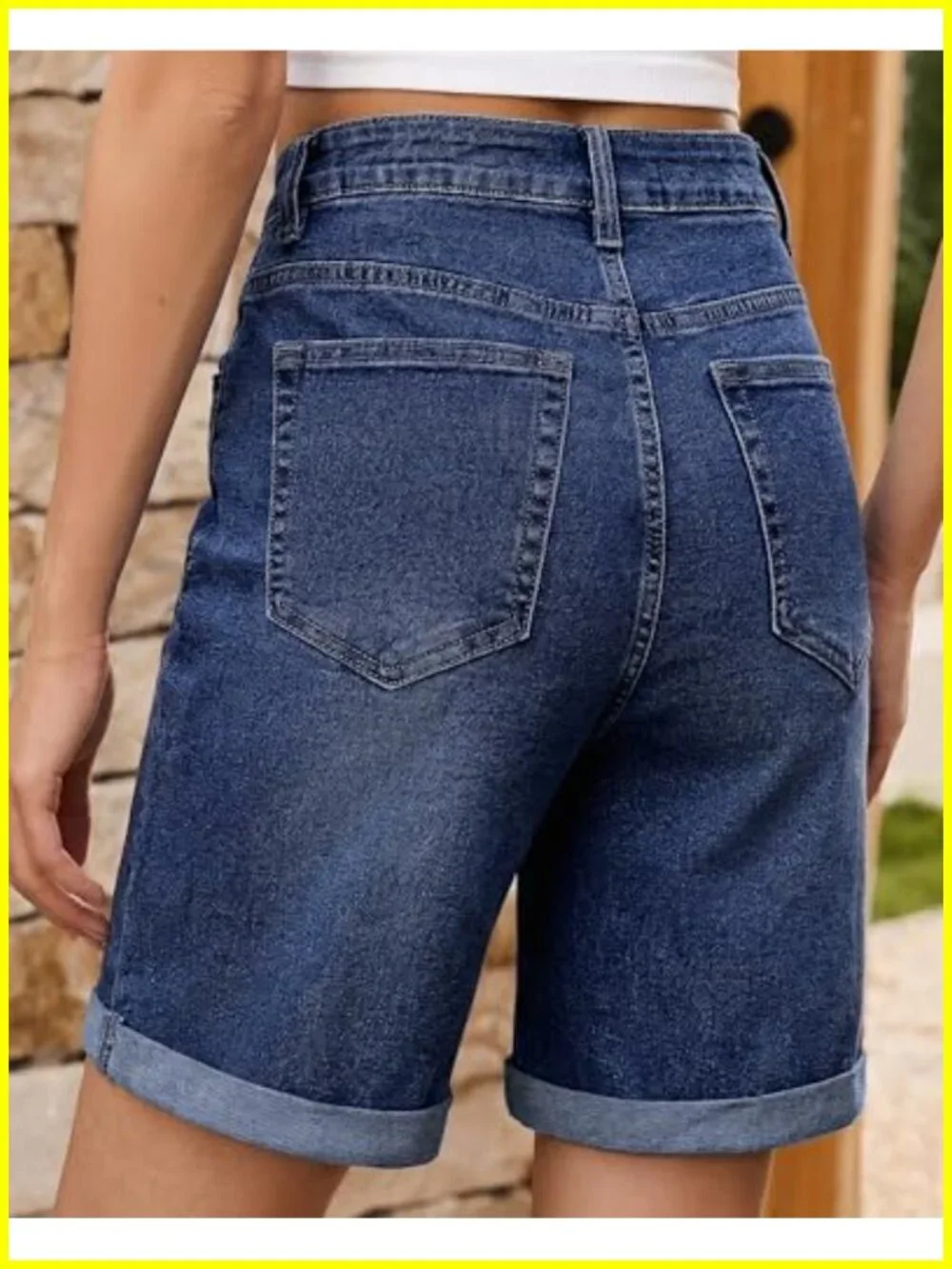 High Waisted Fold Hem Stretchy Denim Shorts 7